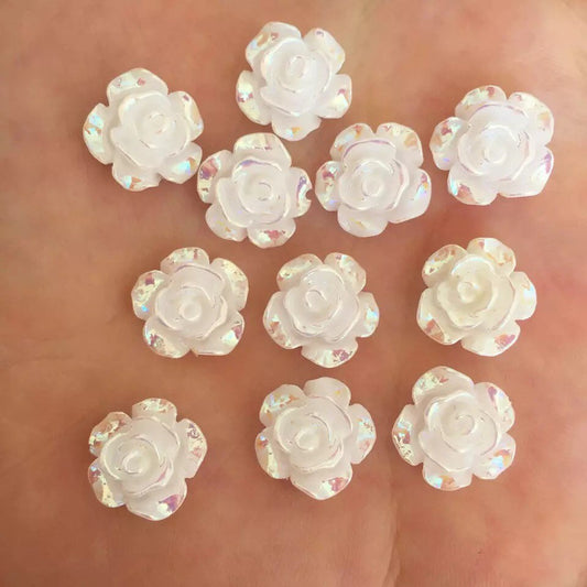 Ivory rose flower cabochon, 12mm