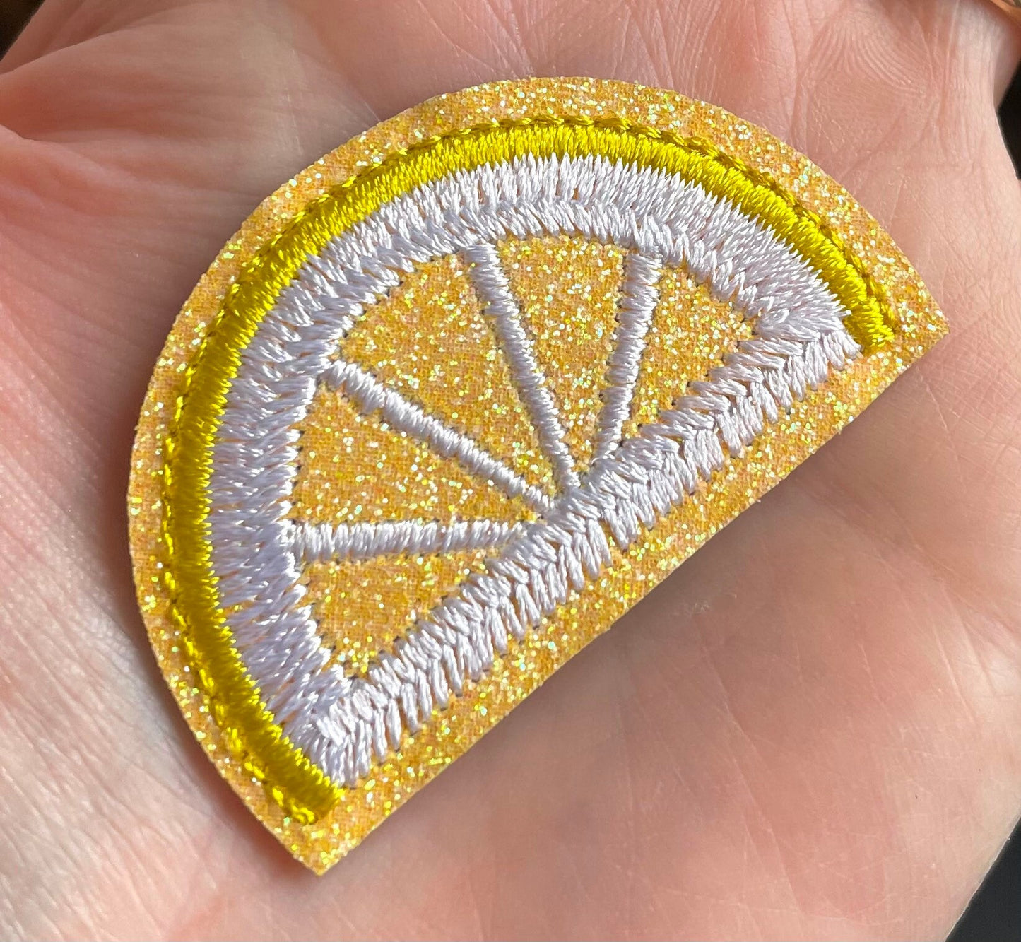 Lemon iron on patch, glitter