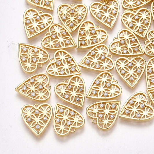 Heart charm, Cubic zirconia x2 ,18k gold plated
