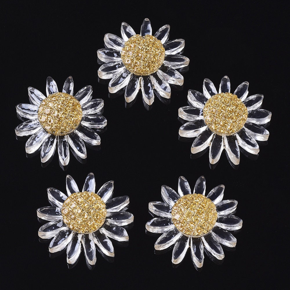 Flower cabochons, 22mm clear