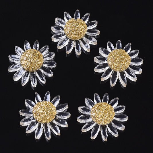 Flower cabochons, 22mm clear