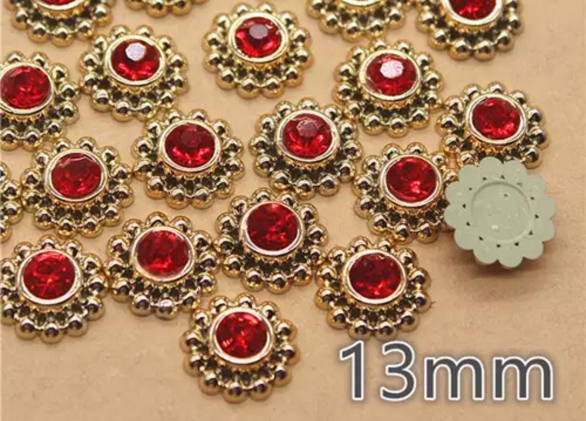 Round red rhinestone cabochons 13mm