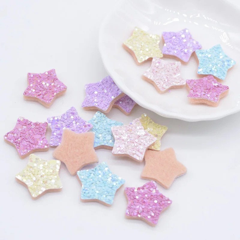 Star felt fabric glitter appliqués, padded fabric 20mm