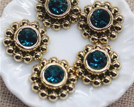 Round peacock blue rhinestone cabochons, 13mm