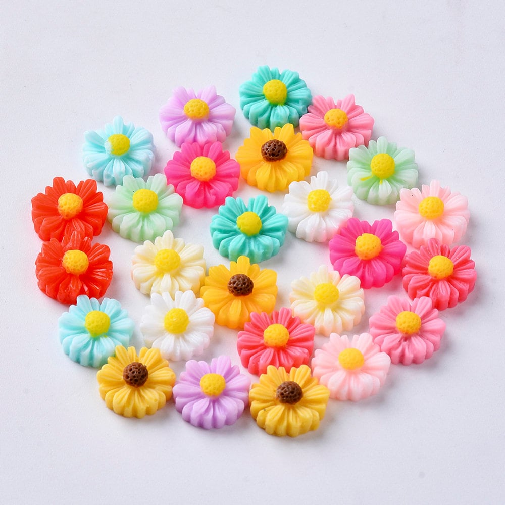 Flower cabochons, mixed colour 11mm