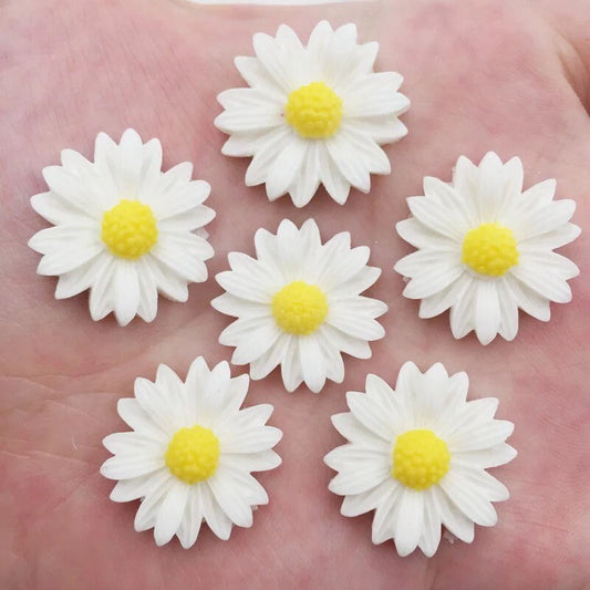 Flower cabochons, 22mm white daisy