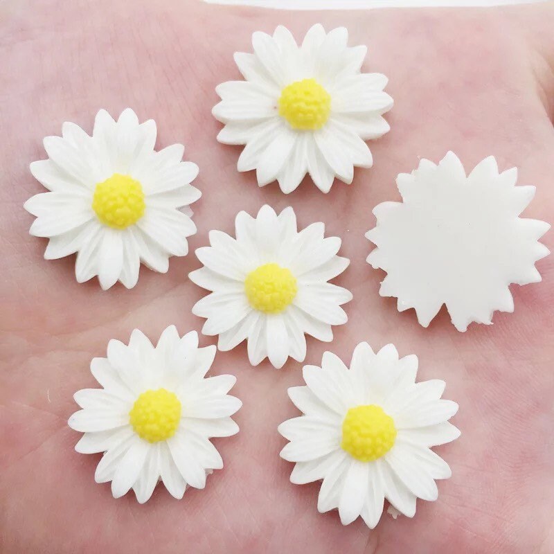 Flower cabochons, 22mm white daisy