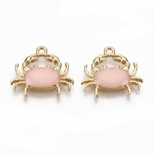 Crab enamel charms, 20mm pink