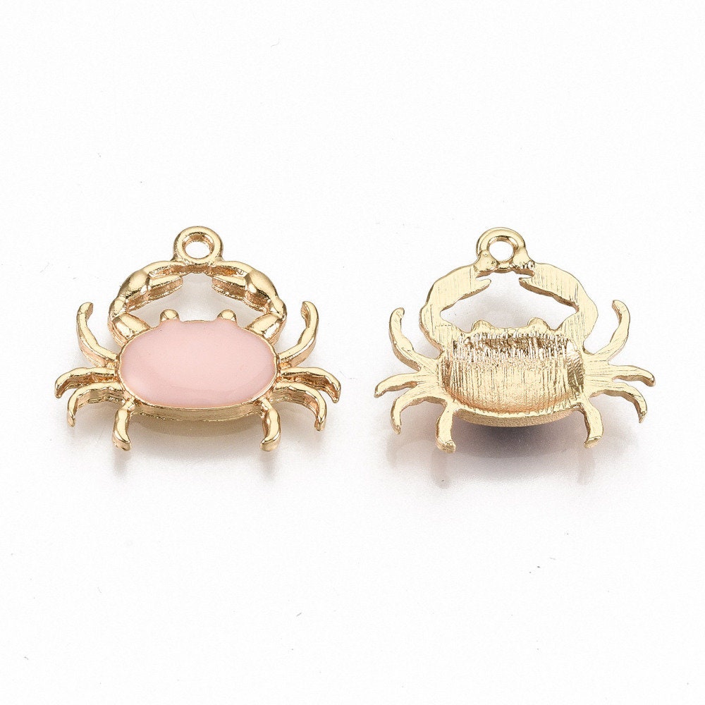 Crab enamel charms, 20mm pink