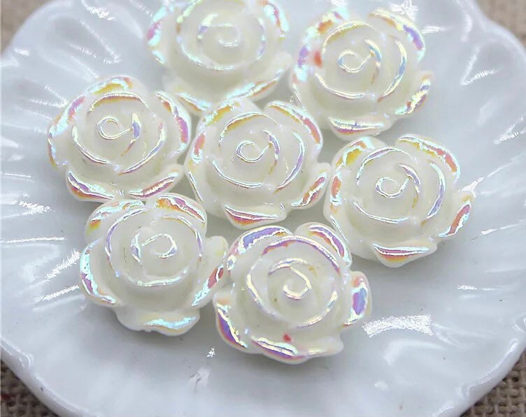 White rose flower cabochon, 10mm