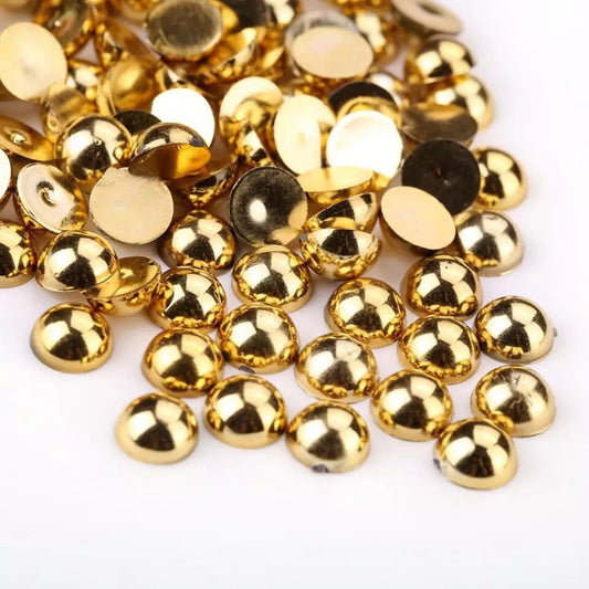 Gold metallic half round cabochons, 8mm