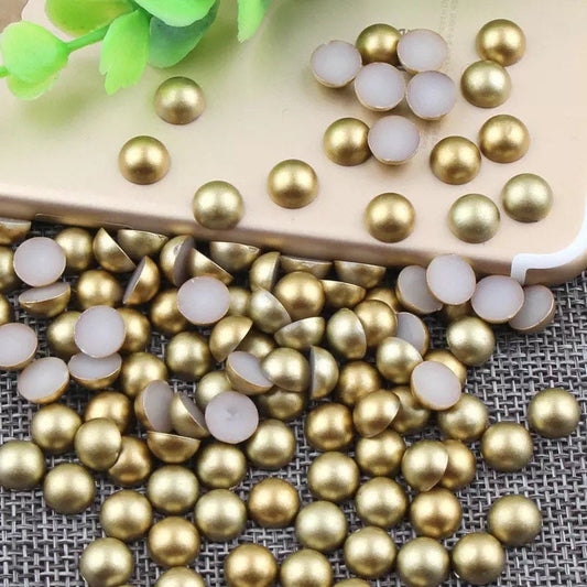 Gold half round cabochons, 8mm round flat bac