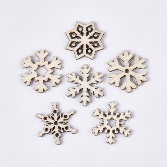 Snowflake embellishments, 23mm natural wood