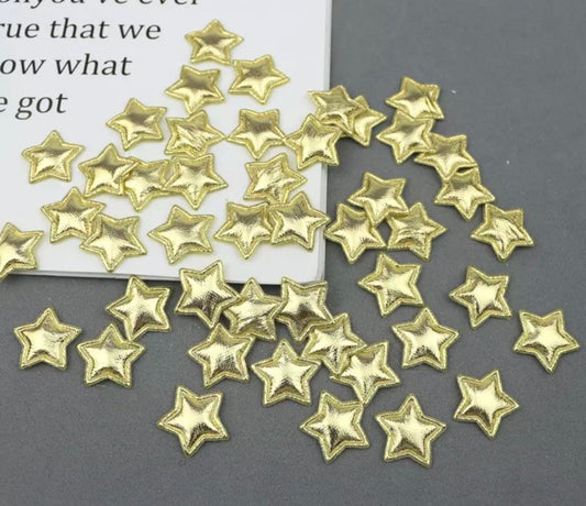 Metallic gold padded fabric stars, 2cm