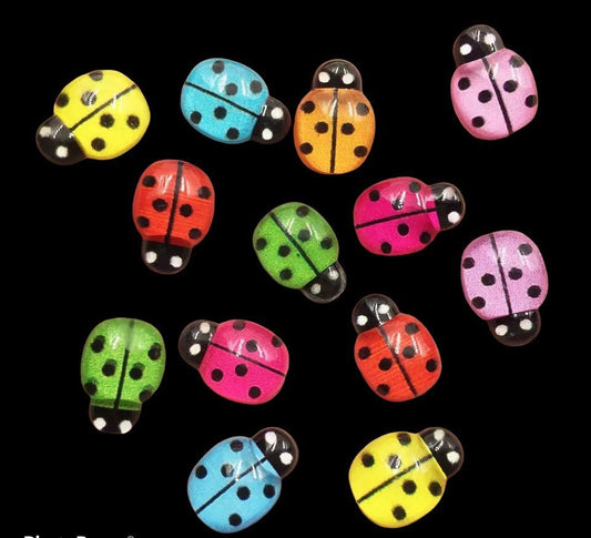 Ladybird resin cabochons, 13mm mixed colour