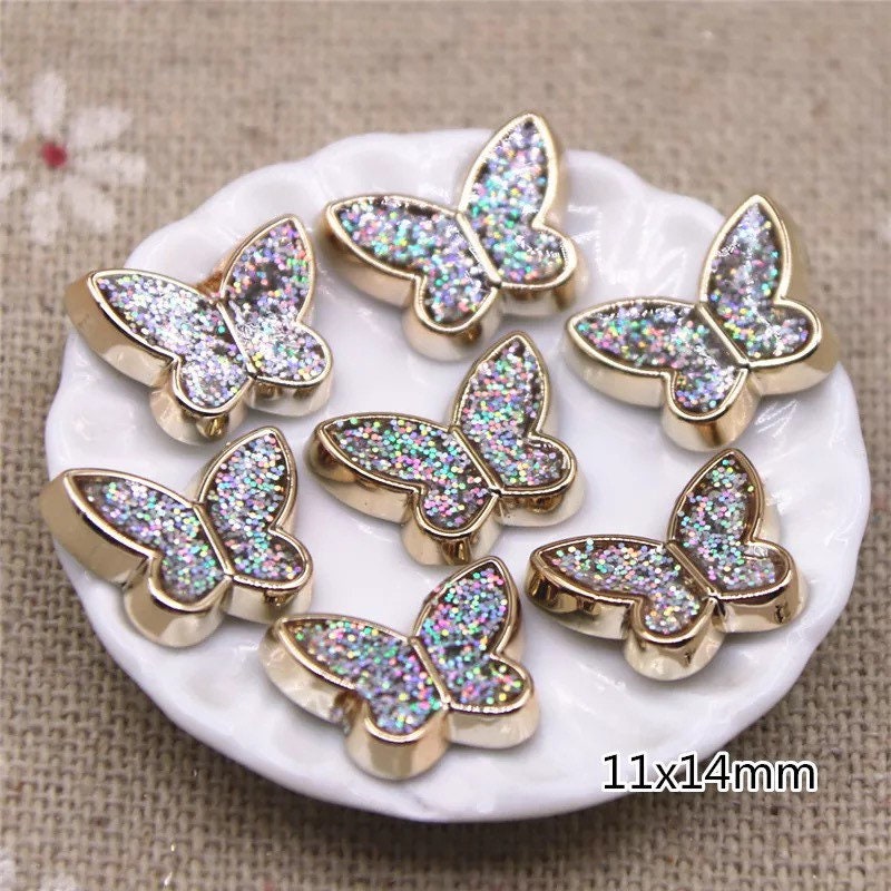 Glitter resin butterfly cabochons, 14mm