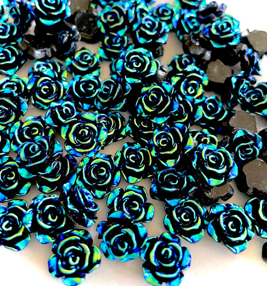 Black rose flower cabochon, 12mm