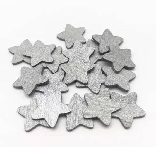 Silver wooden star embellishments 18mm