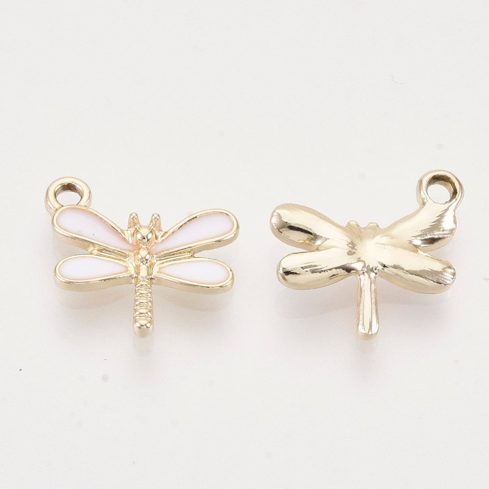 Dragonfly charms, white enamel