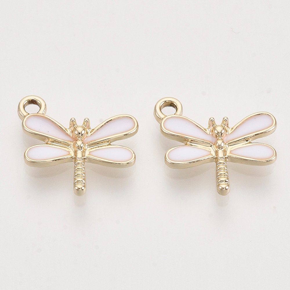 Dragonfly charms, white enamel