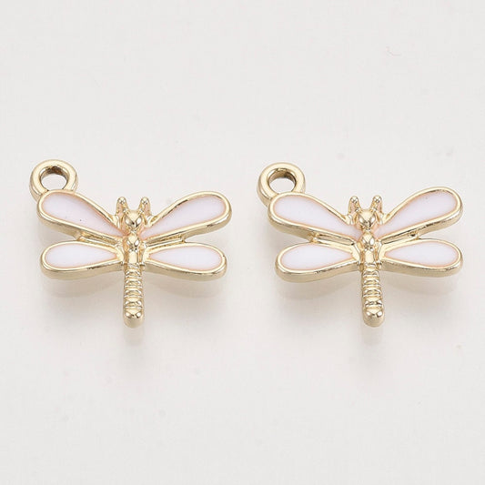 Dragonfly charms, white enamel