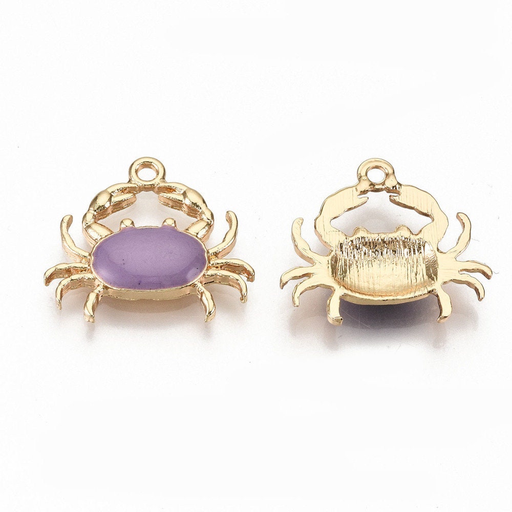 Crab enamel charms, 20mm purple