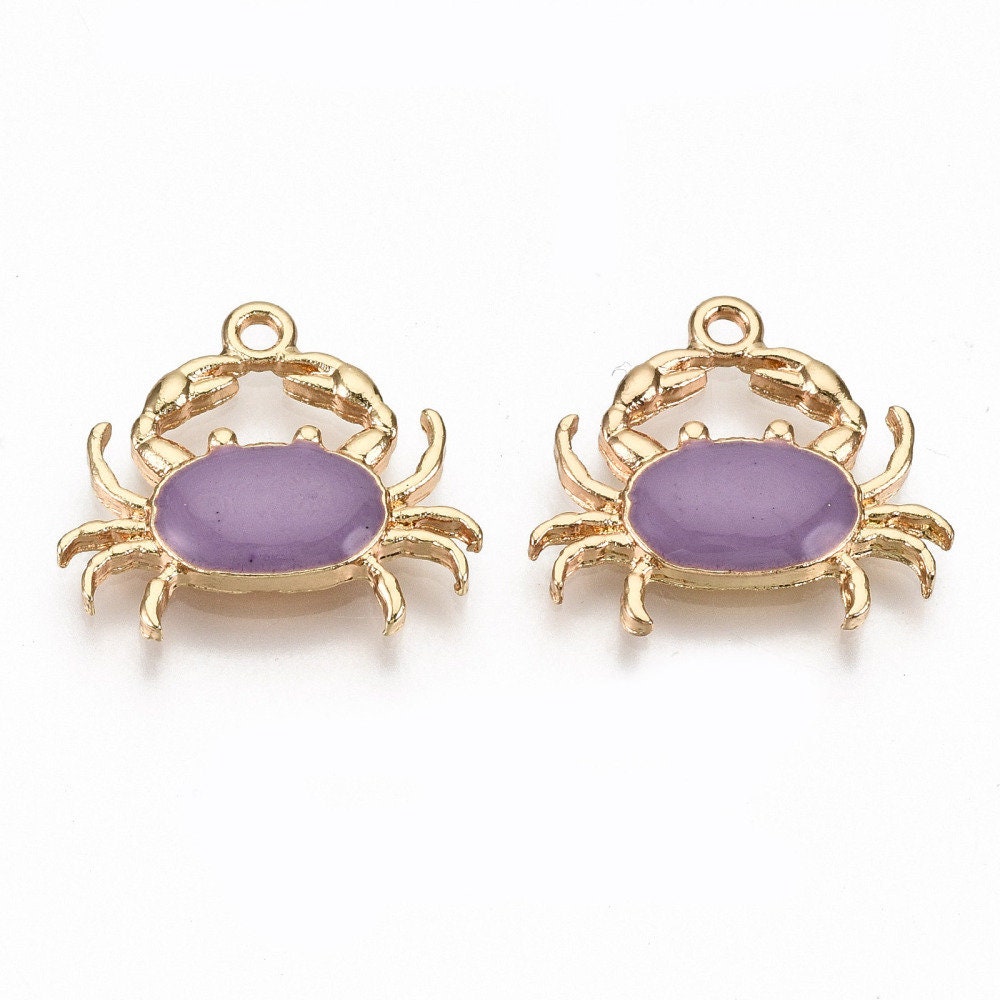 Crab enamel charms, 20mm purple