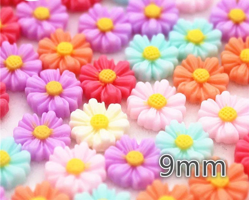 Flower cabochons, 9mm mixed pastel