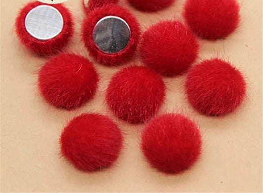 Fluffy round embellishments, red 16mm