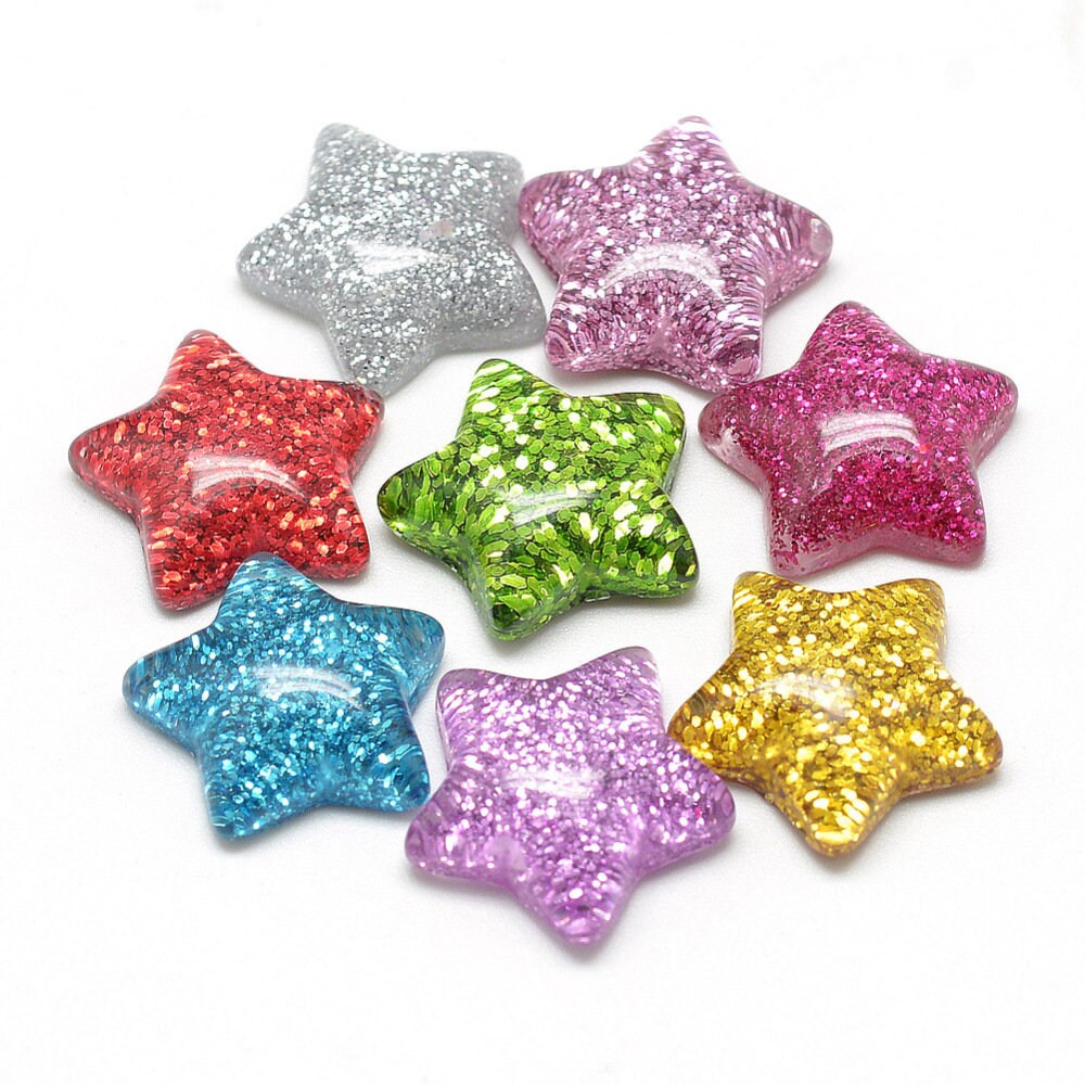 Star embellishments, glitter 17mm