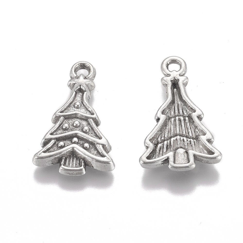 Christmas tree charms, antique silver 23mm