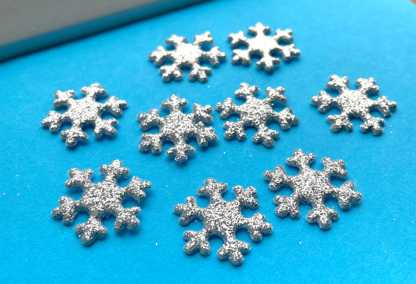 Fabric silver snowflake embellishments, silver