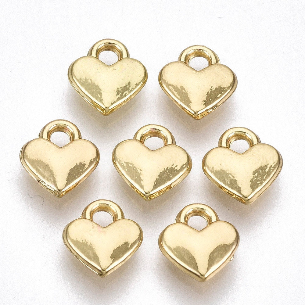 gold heart charms, small 8mm alloy