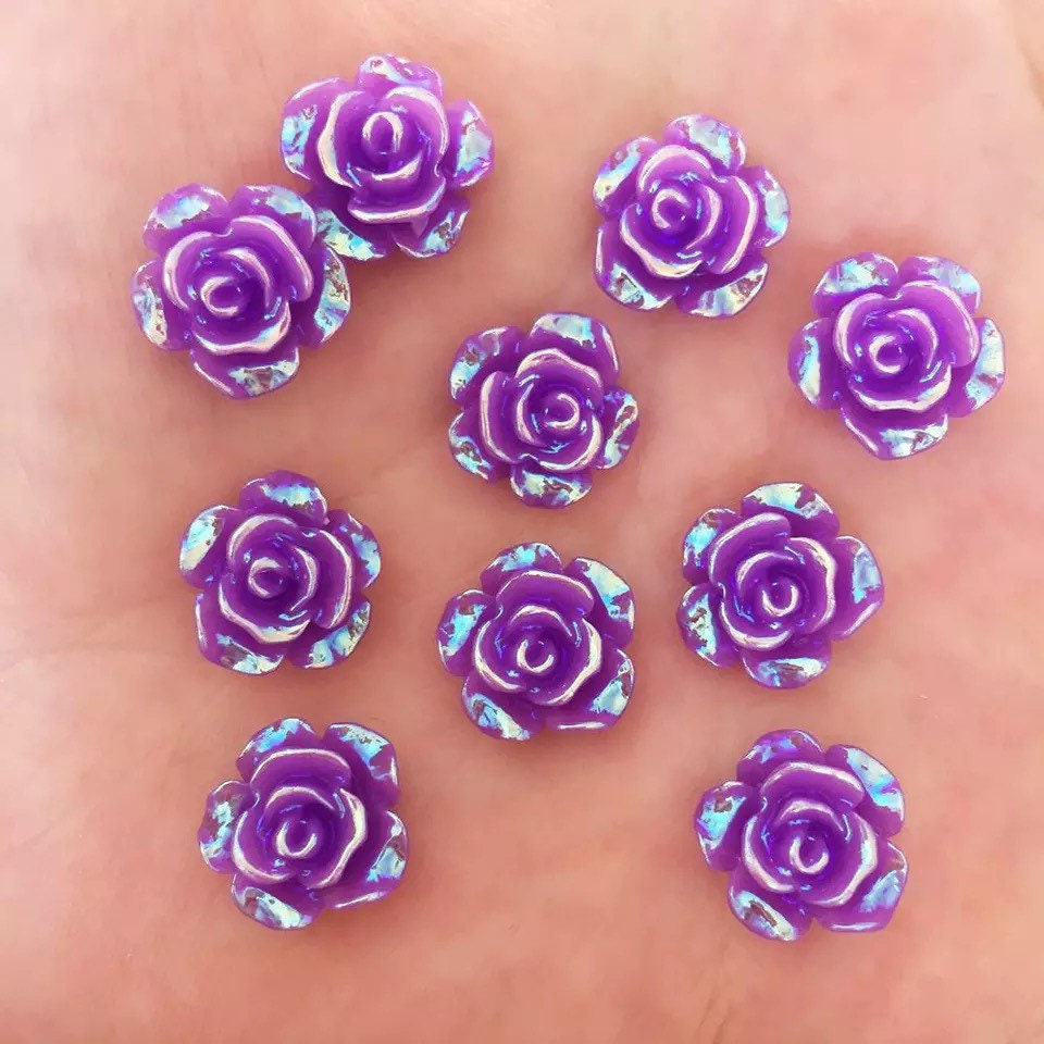 Purple rose flower cabochon, 12mm