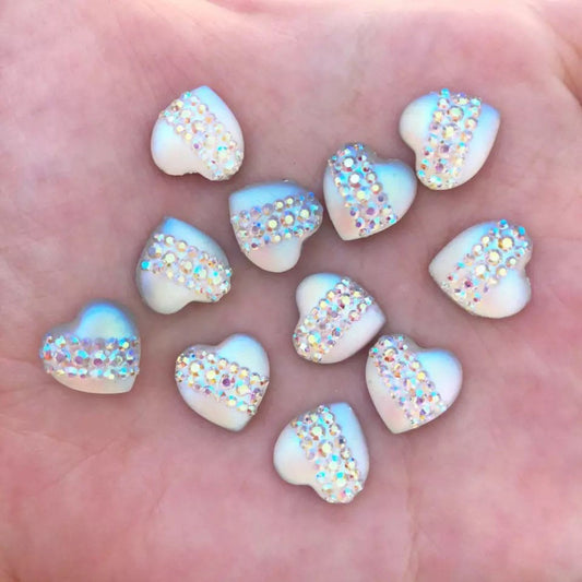 Silver rhinestone pattern heart cabochons, 12mm