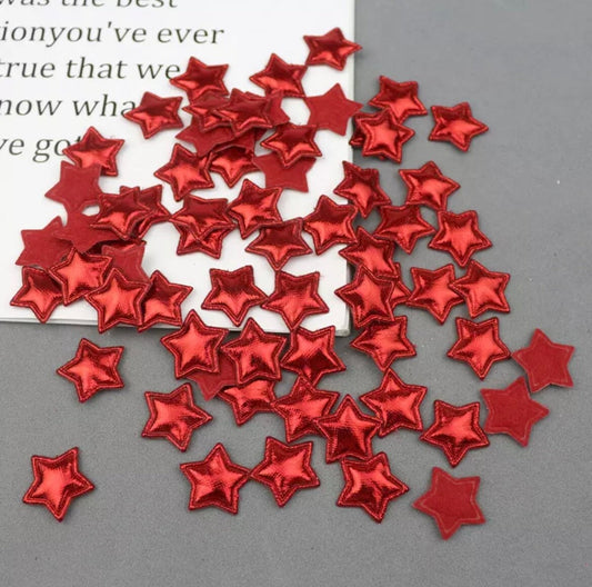 Metallic red padded fabric stars, 2cm