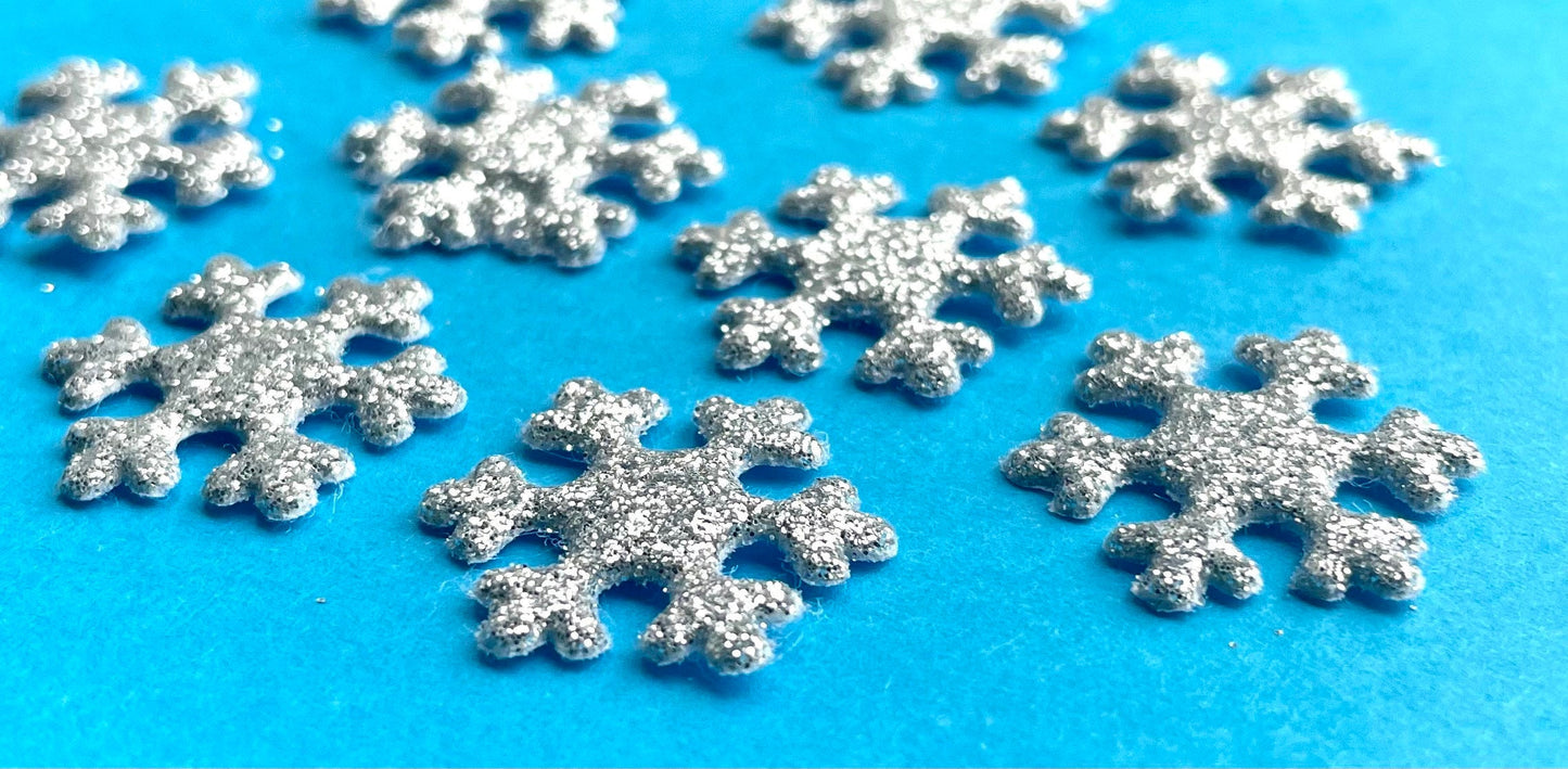 Fabric silver snowflake embellishments, silver