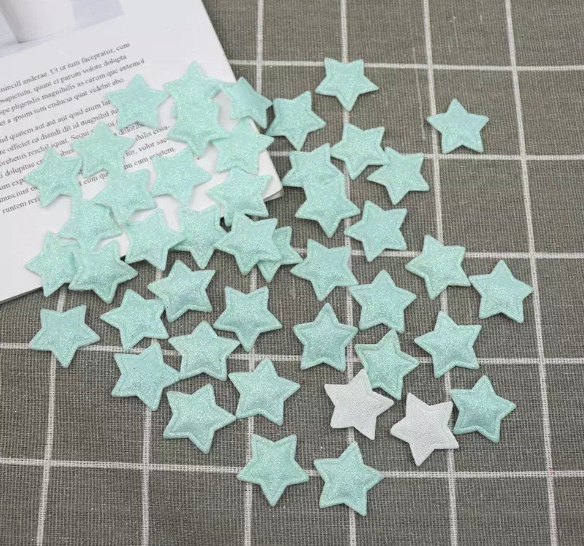 Star fabric green glitter appliqués, padded fabric 25mm