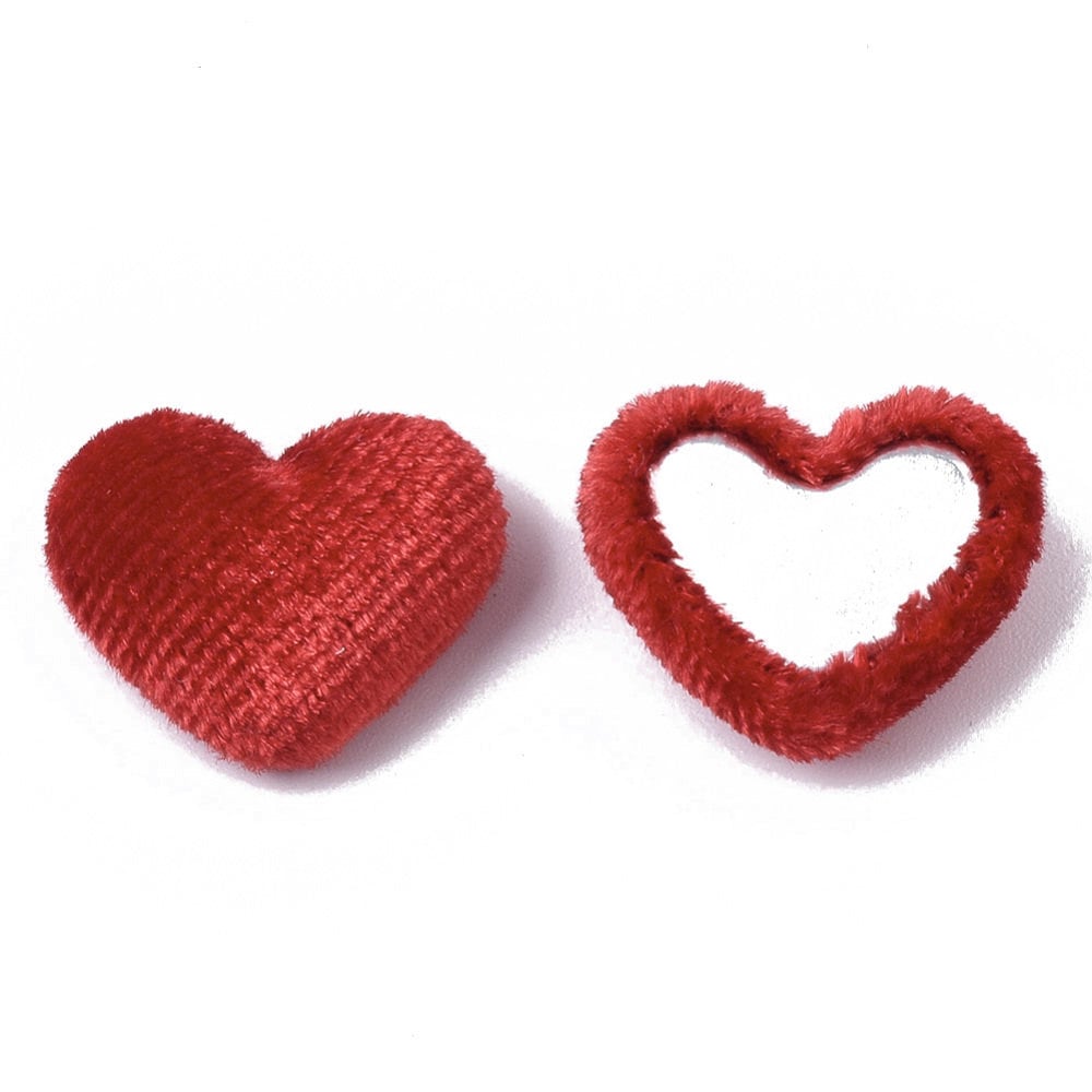 Fabric covered heart embellishments, red 16mm