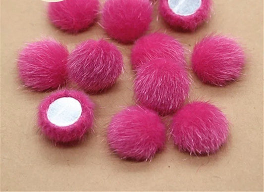 Fluffy round embellishments, deep pink 16mm