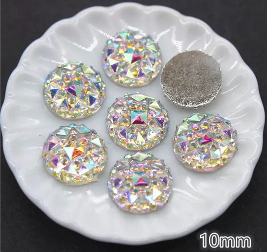 Round resin silver sparkle cabochons, 10mm