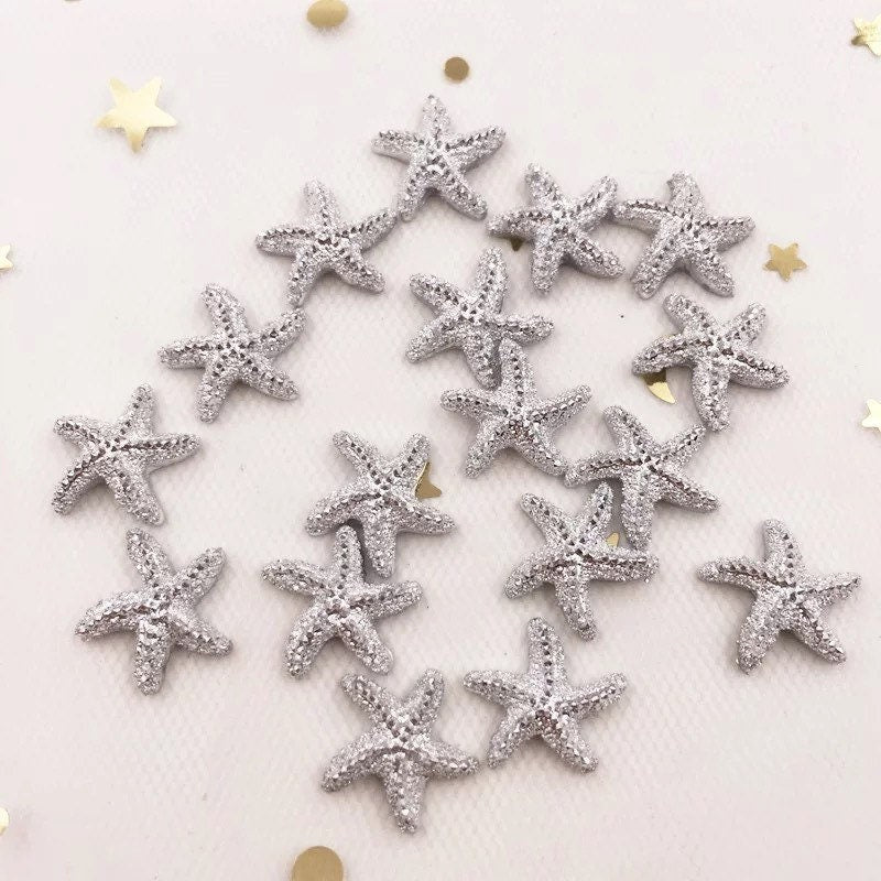 Starfish cabochons, silver rhinestone 13mm