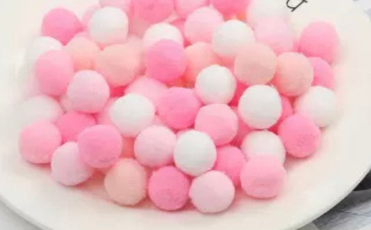 Pom Poms, Pinks and white mix, 10mm