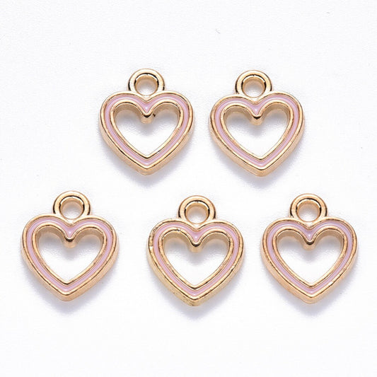 Pink Heart charms, pink hollow