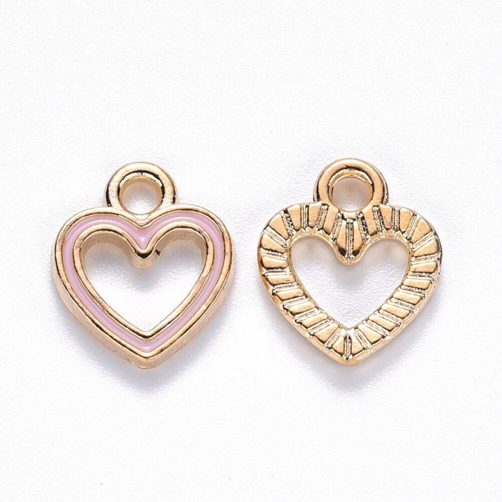 Pink Heart charms, pink hollow