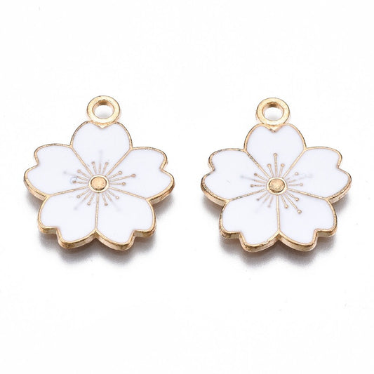 White enamel sakura flower charms, 20mm