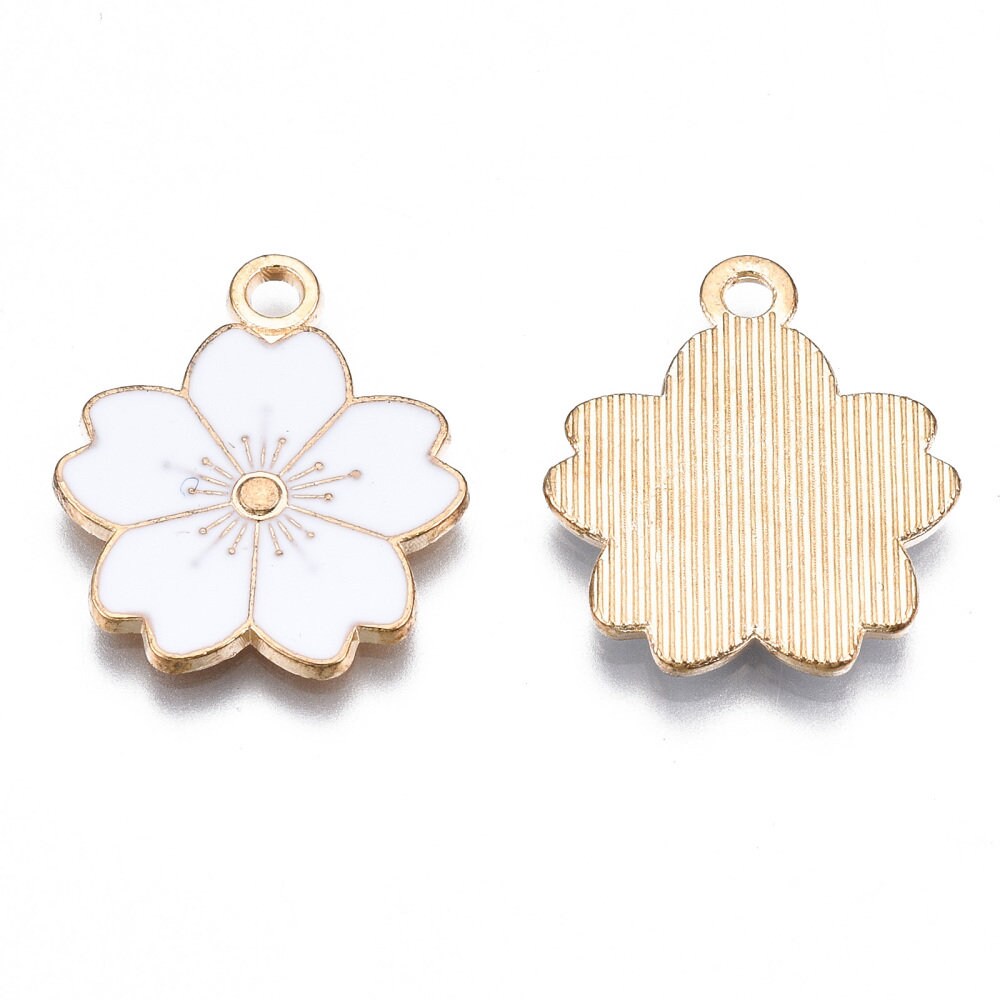 White enamel sakura flower charms, 20mm