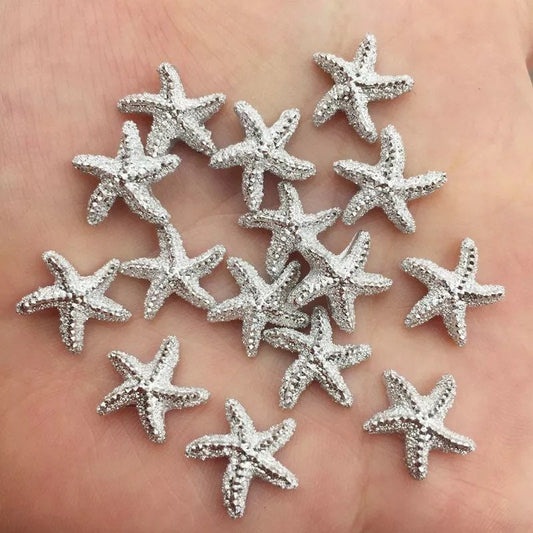 Starfish cabochons, silver rhinestone 13mm