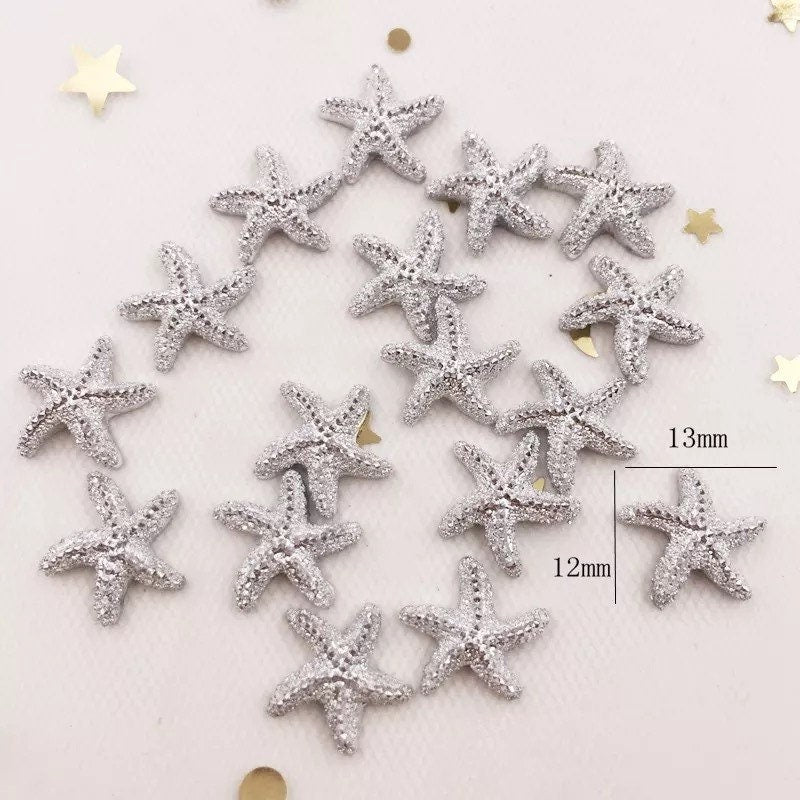 Starfish cabochons, silver rhinestone 13mm