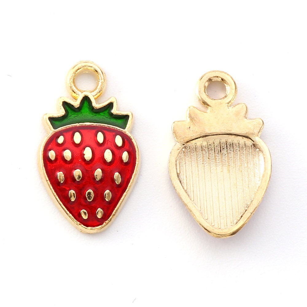 Strawberry enamel charms